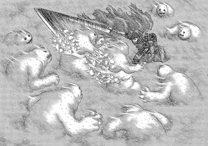 white ghost illustration, Kentaro Miura, Berserk, Guts, HD wallpaper