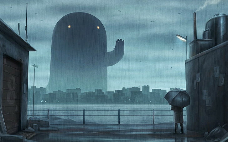 Paisaje, criatura, ciudad, anime, obra de arte, paraguas, lluvia, paisaje  urbano, Fondo de pantalla HD | Wallpaperbetter