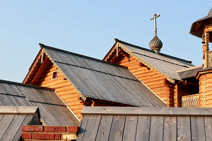 architecture, church, cross, evening, orthodoxy, quiet, rural, russia, wood, HD wallpaper