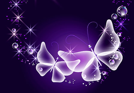 clipart di farfalle bianche e viola, farfalla, astratto, bagliore, neon, viola, scintilla, farfalle, Sfondo HD HD wallpaper