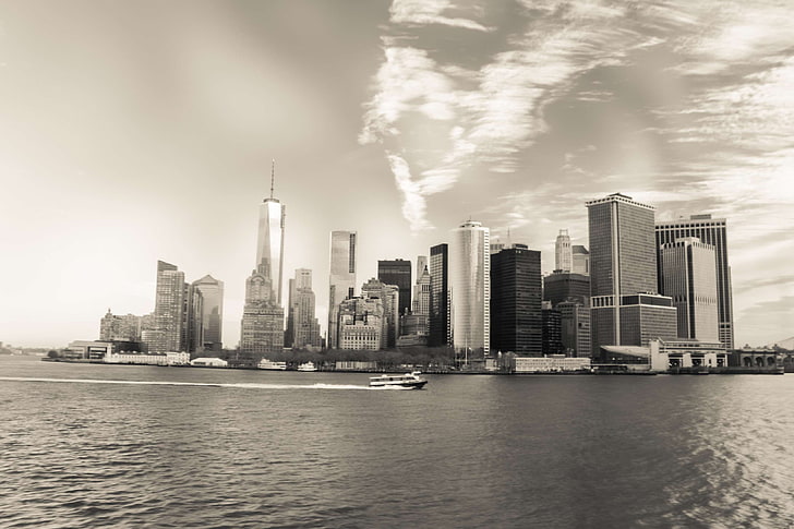أبيض وأسود ، مدينة ، مدينة نيويورك ، مركز تجاري عالمي واحد، خلفية HD