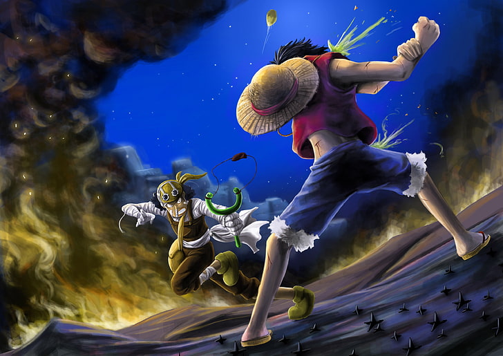 One Piece, Monkey D. Luffy, Lysop, Krieg, HD-Hintergrundbild