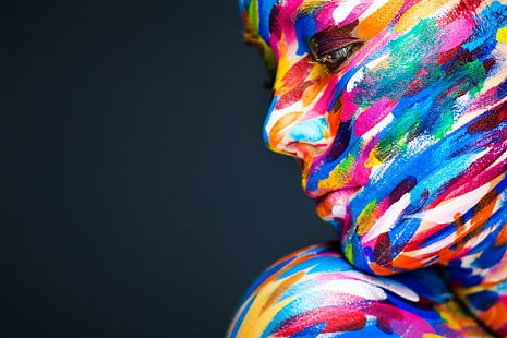 kobiety, modelka, twarz, farba do ciała, kolorowy, Tapety HD HD wallpaper