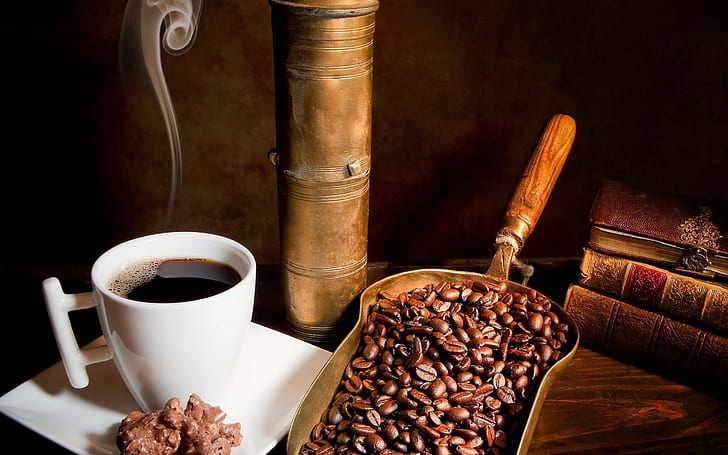 Fresh Coffee, coffee, seeds, smoke, drink, background, HD wallpaper