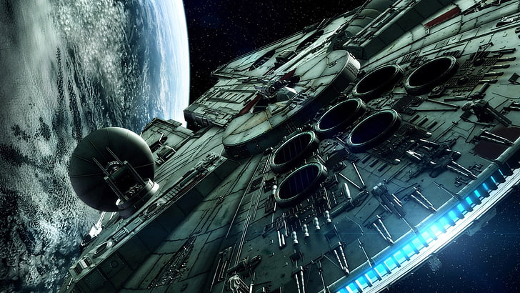 Postać statku kosmicznego Star Wars, Star Wars Millennium Falcon, filmy, przestrzeń kosmiczna, Star Wars, Millennium Falcon, sztuka cyfrowa, statek kosmiczny, Tapety HD