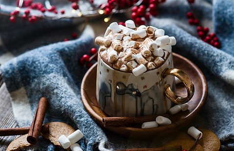 Food, Hot Chocolate, Cup, Marshmallow, Still Life, HD wallpaper HD wallpaper