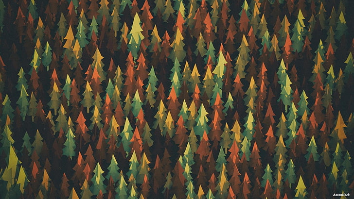 wallpaper pohon pinus hijau dan coklat, hutan, abstrak, seni digital, Wallpaper HD