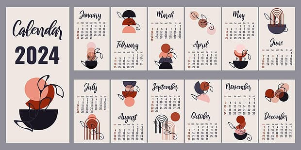 2024 (år), kalender, månad, siffror, minimalism, HD tapet HD wallpaper