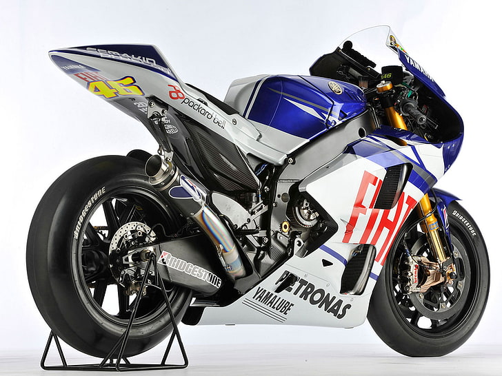 Yamaha YZR-M1, weiß und blau Yamaha Sportbike, Motorräder, Yamaha, Yamaha YZR-M1, HD-Hintergrundbild