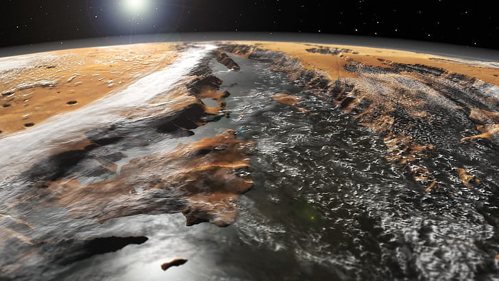 космос, поверхность, марс, система каньонов, вальес маринерис, HD обои