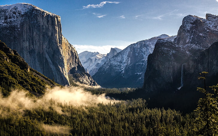 nature, landscape, Yosemite National Park, Yosemite Valley, cliff, mountains, waterfall, HD wallpaper