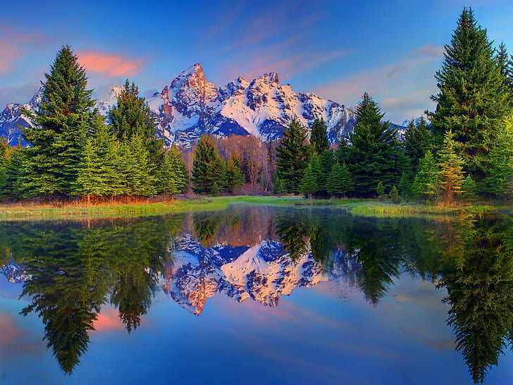 Park Narodowy Grand Teton, Wyoming, USA, drzewa, góry, jezioro, Grand, Teton, National, Park, Wyoming, USA, Drzewa, góry, jezioro, Tapety HD