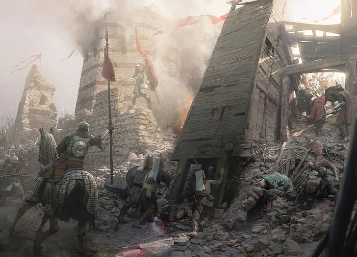 크림 카나 테, 포위 공격, 기병대, Janissaries, 판타지 아트, HD 배경 화면