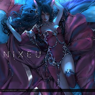 Nixeu、デジタルアート、アートワーク、デジタルペインティング、女性、架空の人物、赤い服、デッサン、ファンタジーアート、 HDデスクトップの壁紙 HD wallpaper