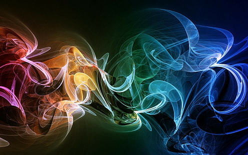 digital art, abstract, colorful, smoke, shapes, HD wallpaper HD wallpaper