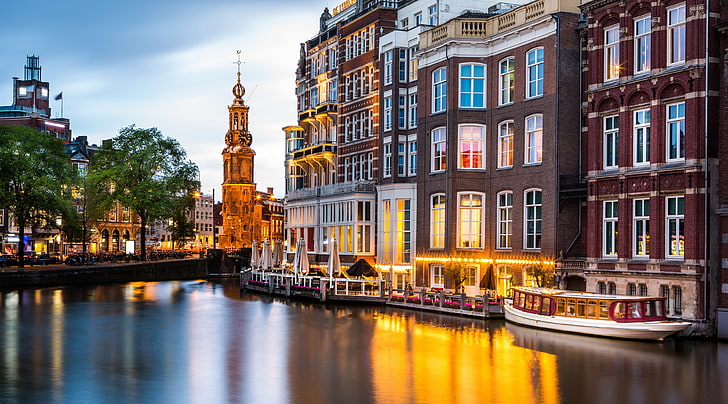 Canals of Amsterdam, Netherlands, Europe, Netherlands, City, Travel, Urban, Canal, Evening, amsterdam, Tour, visit, capital, attractions, HD wallpaper