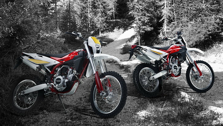 two black, red, and white motocross dirt bikes parked on rough road, SWM rs 300, sport bikes, best bikes, best motorcycle, HD wallpaper
