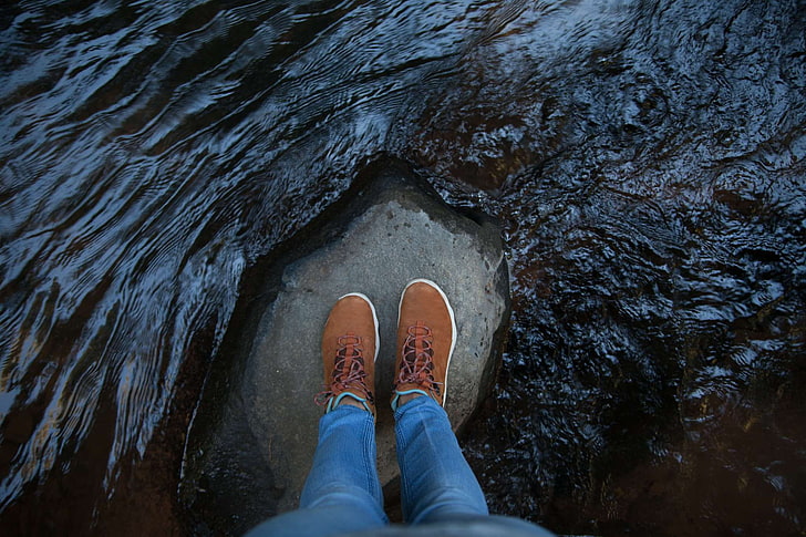 adult, adventure, blue jeans, boots, cave, exploration, feet, footwear, jeans, laces, lake, legs, outdoors, person, recreation, rock, shoes, stream, travel, water, wear, wet, woman, HD wallpaper