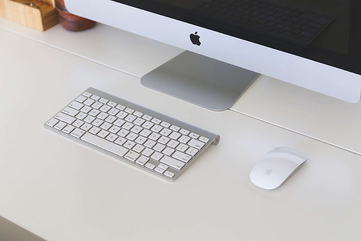 apple, computer, desk, imac, keyboard, office, work space, workplace, workspace, HD wallpaper