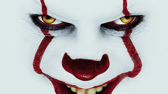 Bill Skarsgård, clown, It (film), pennywise, skräck, filmer, ansikte, skurk, HD tapet HD wallpaper