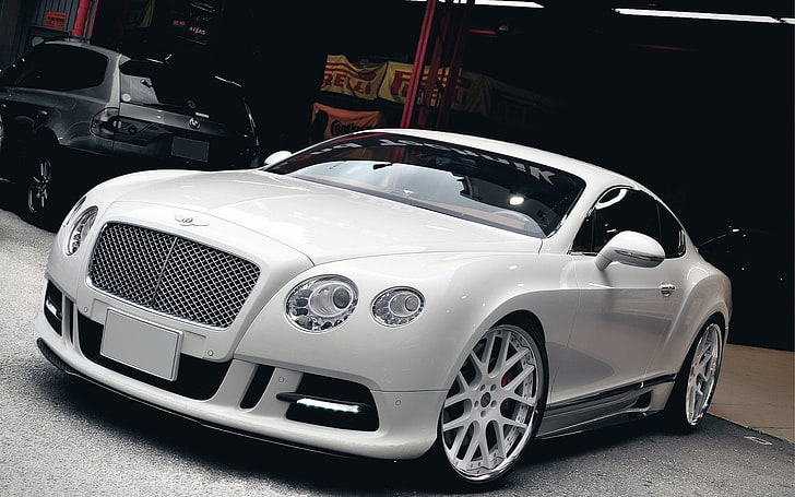 white Bentley sports car, cars, tuning, bentley, garage, HD wallpaper