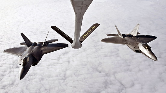 F-22 Raptor, aereo, rifornimento di carburante a mezz'aria, aereo militare, Sfondo HD HD wallpaper
