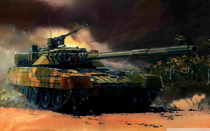 tank, T-80, vehicle, artwork, military, HD wallpaper