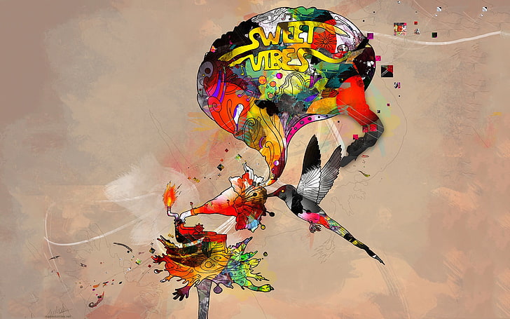 Sweet Vibes digital art, birds, digital art, abstract, psychedelic, HD wallpaper