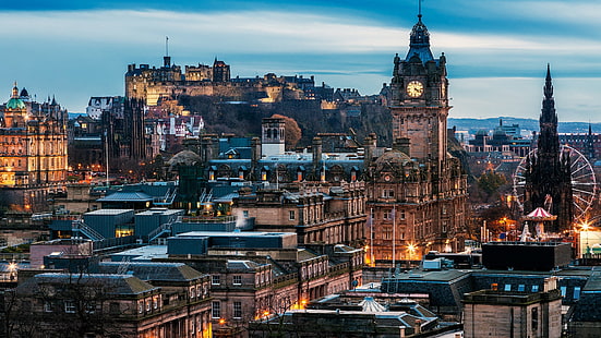 Башня Биг Бен, Эдинбург, Шотландия, здание, архитектура, башня с часами, замок, город, городской пейзаж, Великобритания, HD обои HD wallpaper