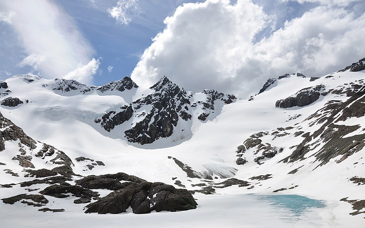 paisaje, naturaleza, montañas, nieve, nubes, Fondo de pantalla HD
