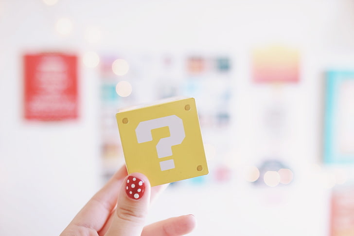 yellow, sign, polka dot, peas, question, cube, manicure, HD wallpaper