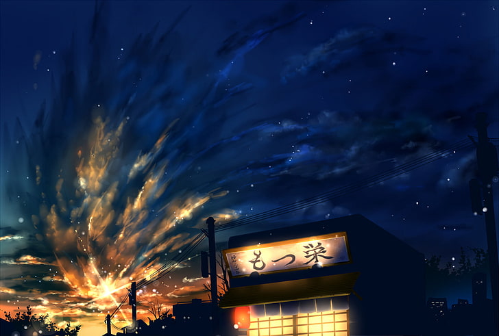 Anime, Original, Japanese, Latern, Light, Night, Sign, Stars, Store, HD wallpaper