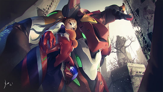 Neon Genesis Evangelion, Anime Mädchen, Asuka Langley Soryu, EVA Unit 02, HD-Hintergrundbild HD wallpaper