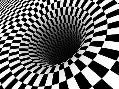hole illustration, black, checkered, hole, illusions, optical, vortex, HD wallpaper HD wallpaper