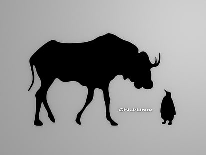ilustrasi kerbau dan penguin, Linux, GNU, Tux, Wallpaper HD HD wallpaper
