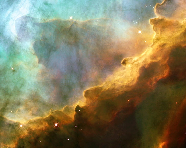 langit coklat dan biru, luar angkasa, nebula, bintang, seni luar angkasa, Wallpaper HD