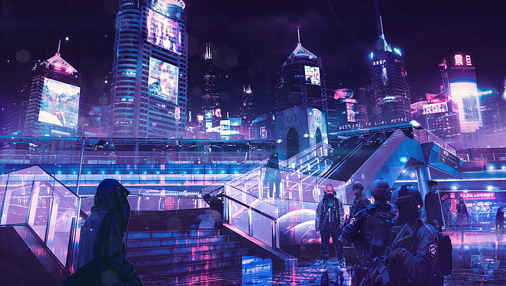 cyberpunk, néon, cidade, artista, ficção científica, hd, HD papel de parede