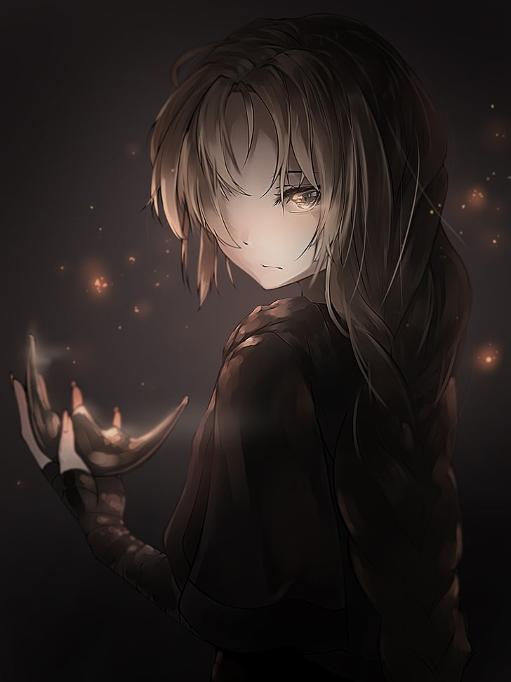 graue behaarte weibliche Anime-Figur, Anime, Anime-Mädchen, langes Haar, Brünette, graue Augen, HD-Hintergrundbild, Handy-Hintergrundbild