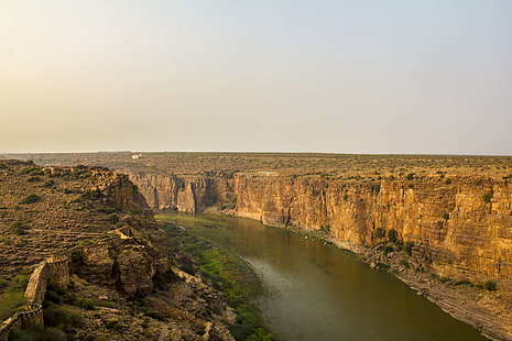 andhrapradesh, kanjon, gandikota, ravin, landskap, flod, solnedgång, HD tapet HD wallpaper