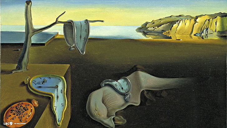 peinture, crâne, horloges, temps, art classique, Salvador Dalí, surréaliste, Fond d'écran HD