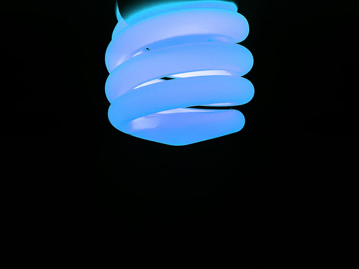 light bulb, cyan, black, black background, HD wallpaper