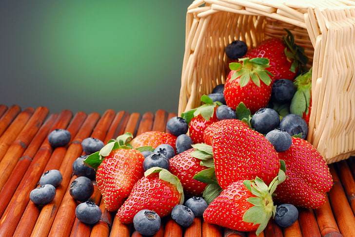 blackberry, summer, strawberry, basket, Fruits, berries, HD wallpaper