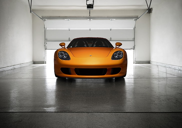 orange Porsche coupe, porsche, carrera, gt, orange, front view, HD wallpaper