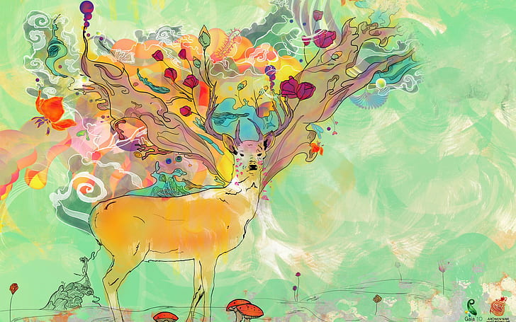 Deer Colorful Drawing Abstract HD, ภาพวาดกวางและดอกไม้, นามธรรม, ดิจิตอล / งานศิลปะ, การวาดภาพ, สีสัน, กวาง, วอลล์เปเปอร์ HD