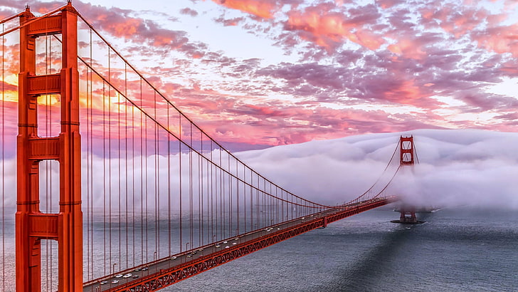 Сан Франциско, САЩ, САЩ, небе, облаци, мъглив, златна порта, мост, HD тапет