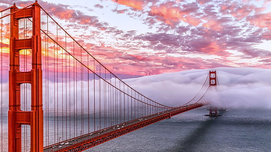 سان فرانسيسكو ، الولايات المتحدة الأمريكية ، الولايات المتحدة ، السماء ، الغيوم ، الضباب ، البوابة الذهبية ، الجسر، خلفية HD HD wallpaper