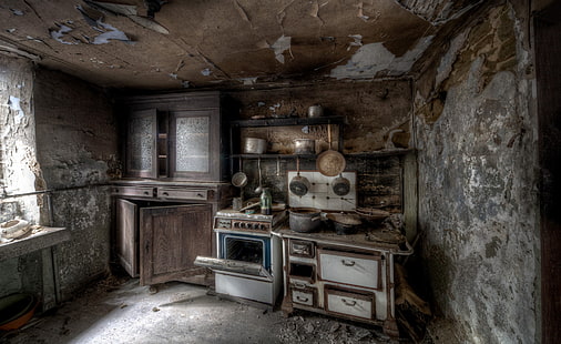 rumah, kamar, tua, interior, dapur, oven, kehancuran, Wallpaper HD HD wallpaper