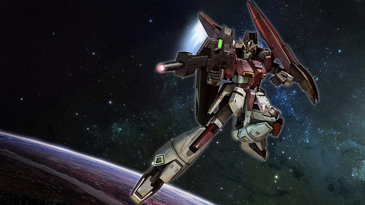 Gundam, Mobile Suit, Mobile Suit Zeta Gundam, robô, espaço, estrelas, planeta, visão orbital, ficção científica, futurista, mech, HD papel de parede