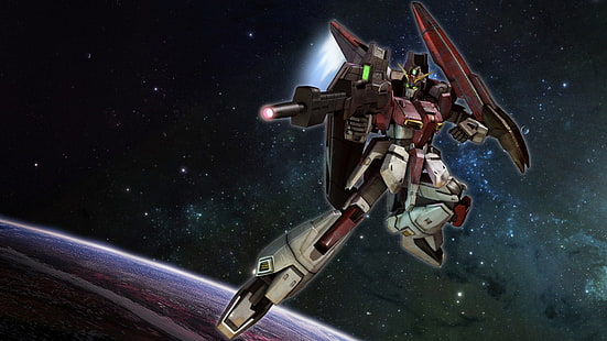 Gundam, Mobile Suit, Mobile Suit Zeta Gundam, robô, espaço, estrelas, planeta, visão orbital, ficção científica, futurista, mech, HD papel de parede HD wallpaper