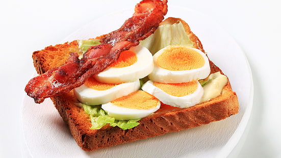 яйца, бекон, закуска, храна, препечен хляб, HD тапет HD wallpaper